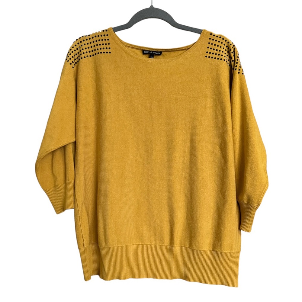 Cable & Gauge Mustard Yellow Black Studded Sweater Knit Top Size XL